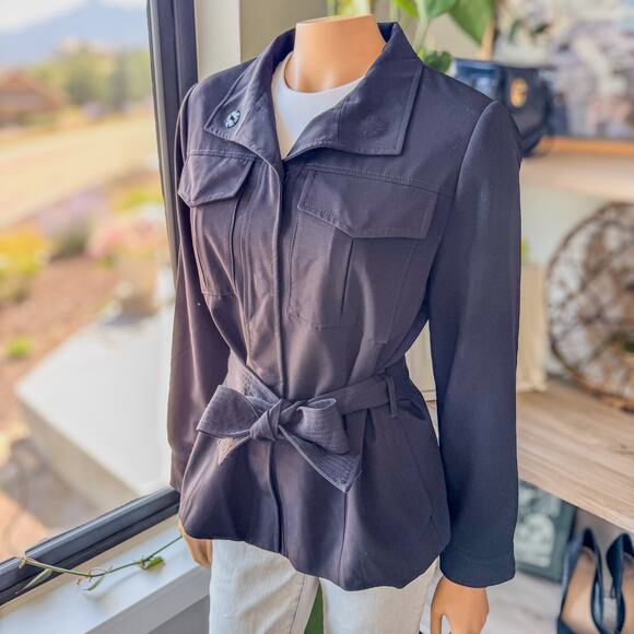 White House Black Market, Belted Safari Jacket in Black, Women’s Size Medium - Picture 2 of 11